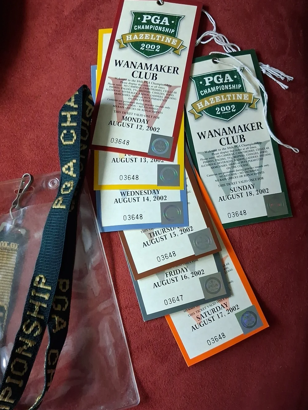PGA Championship 2002 Wanamaker Club Credential Lanyard Set
